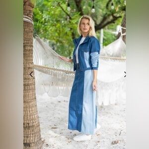 Zara TRF Denim IX"D Makers Vintage  distressed Jean Midi maxi Skirt size medium